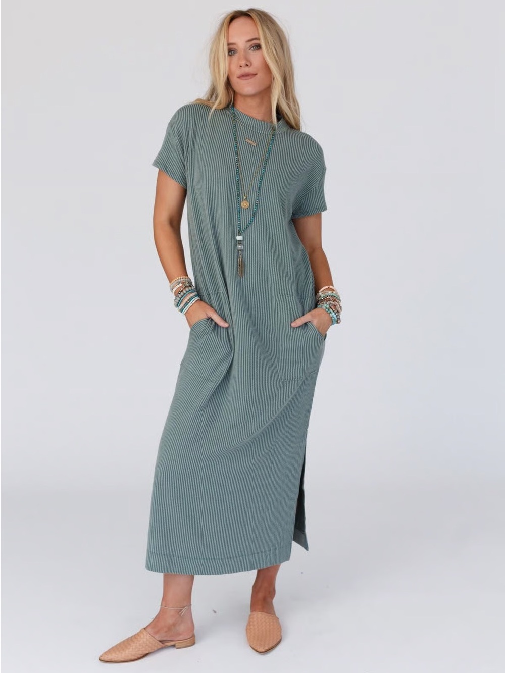Three Bird Nest Easy Days Maci Slit Tee Dress Size S Ribbed Loungewear Comfy